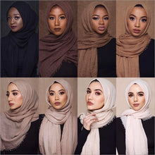 Load image into Gallery viewer, wholesale price 70*180cm women muslim crinkle hijab scarf femme musulman soft cotton headscarf islamic hijab shawls and wraps