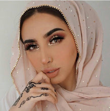 Load image into Gallery viewer, 1 pc New Arrival plain bling bubble chiffon hijab scarf shimmer with crystal chain edged scarf muslim scarves hijabs